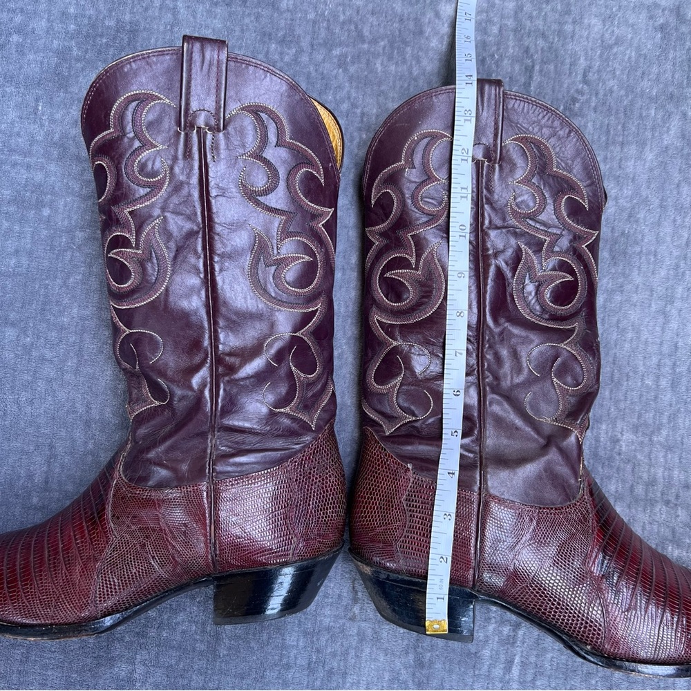 Vintage Nocona Boots Men’s Sz 9 E Teju Lizard Cowboy Western Rodeo Burgundy USA - Picture 13 of 15